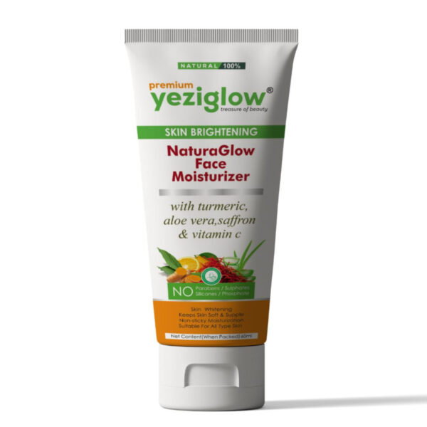 Yeziglow NaturaGlow Face Moisturizer – Skin Brightening – With Turmeric, Aloe Vera, Saffron & Vitamin C – 100% Natural – 60ml