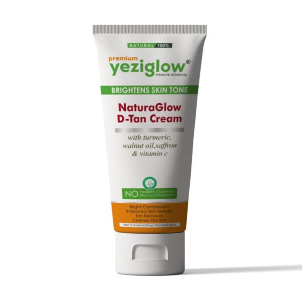 Yeziglow NaturaGlow D-Tan Cream – Brightens Skin Tone & Removes Tan – With Turmeric, Walnut Oil, Saffron & Vitamin C – 100% Natural – 60ml